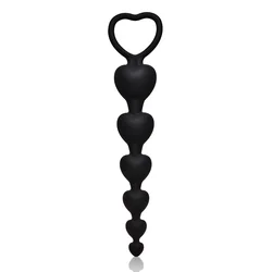 SuperLove Beaded Butt Plug with Easy Pull Ring Silicone Black