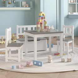 shumee 4-delni komplet otroške mize in stolov bel in siv MDF