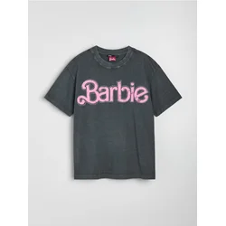 Sinsay - Pamučna majica sa dekorativnim nitnama Barbie - tamno siva