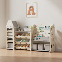 FEELKIDS Sistem za odlaganje igračaka i knjiga Kućica i drvce kombo, 185 x 44 x 110 cm, Beli