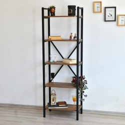 Retro Polica za Knjige 180×60 – Metal/Orah, 5 Polica