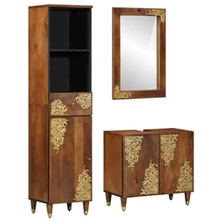 Set ormarića za kupaonicu 3 pcs Medeno smeđa Čvrsto drvo manga