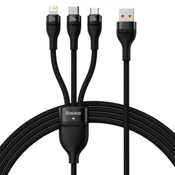 Polnilni kabel Baseus Flash Series II - 3v1 polnilni kabel iz USB v USB-C, Lightning in Micro USB priključke ter hitrim polnjenjem 100W - 1.2m - črn