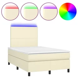 Vidaxl Box spring postelja z vzmetnico LED krem 120x200cm umetno usnje