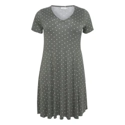 KAFFE CURVE Obleka Rachel temno zelena/bela