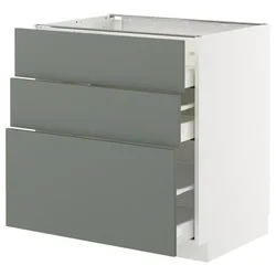 METOD / MAXIMERA Podni element s 3 fioke, bela/Nickebo mat sivozelena, 80x60 cm