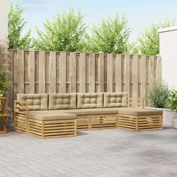 Set vanjskih sofa 6 kom. Bijela i bež Čvrsto drvo akacije