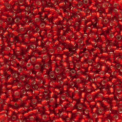 Kašaste perle (seed beads) 2 mm crvena srebrna linija
