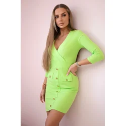 Ribbed dress with decorative buttons light green