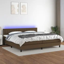 vidaXL Box spring postelja z vzmetnico LED temno rjava 200x200cm blago