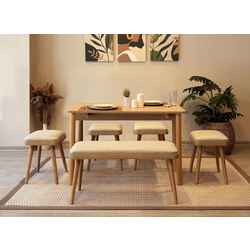 HANAH HOME Vina Mini 06 1005 Oak Cream set : sto, stolice i klupa