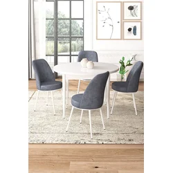 Hanah Home Set Trpezarijski sto i 4 stolice, Sivo-beli