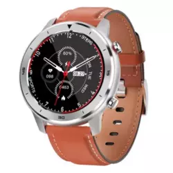 Smart Watch DT78 Silver Watch - Orange Leather Strap