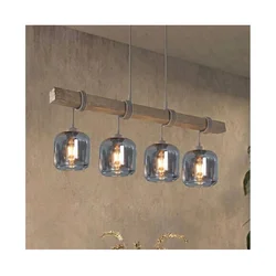 Brilagi - Luster na sajli WOOD GLASS 4xE27/60W/230V borovina/siva/zadimljeno-siva