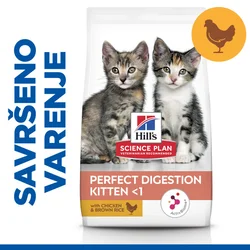 Suva hrana za mačke Hills Science Plan Perfect Digestion Kitten sa Piletinom i Smeđim pirinčem 1,5 kg