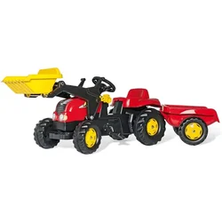 Traktor na pedale sa utovarivačem i prikolicom crveni Rolly Kid-X