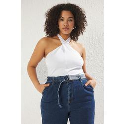 Trendyol Curve White Single Jersey Neck Knitting Plus Size Blouse