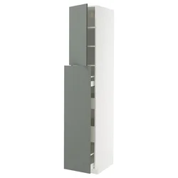 METOD / MAXIMERA Vis.elem. s izvl.funk. 4fi/1vr/2pol, bela/Nickebo mat sivozelena, 40x60x220 cm