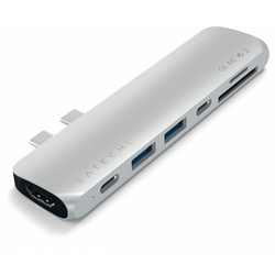 SATECHI Aluminium Type-C PRO Hub (HDMI 4K,PassThroughCharging,2x USB3.0,2xSD,ThunderBolt 3) - Silver