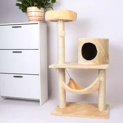Grebalica za mačke sa postoljem i kućicom Bež 60x40x90 cm
