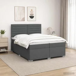 vidaXL Postelja boxspring z vzmetnico Temno siva 200 x 200 cm Blago