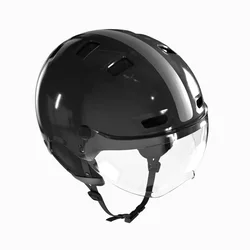 BTWIN Crna kaciga s vizirom za gradski biciklizam 580 M/55-59cm