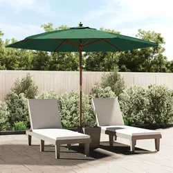 Vrtni suncobran s drvenim stupom zeleni 299 x 240 cm