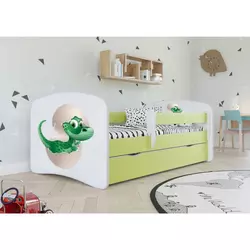 Drveni dečiji krevet MALI DINO sa fiokom - zeleni - 180x80 cm