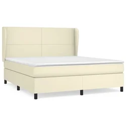 Vidaxl Box spring postelja z vzmetnico krem 180x200 cm umetno usnje