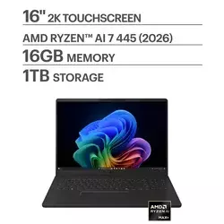 LG - gram Book 16 120Hz Touch-Screen Laptop WUXGA AMD Ryzen AI 7 445 Processor with 16GB RAM - 1TB SSD - Titan Black
