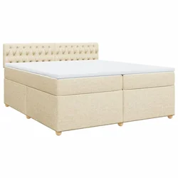 Vidaxl Box spring postelja z vzmetnico krem 200x200 cm blago