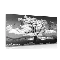 Slika črnobelo drevo obkroženo z oblaki - 120x80