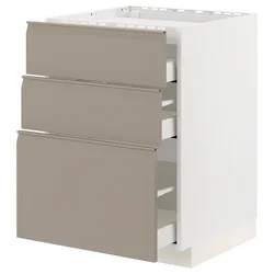 METOD / MAXIMERA Pod.elem.grej.ploča/3front/3fiok, bela/Upplöv tamnobež, mat, 60x60 cm