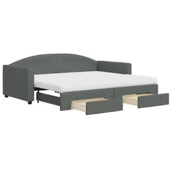 Vidaxl Izvlečna dnevna postelja s predali temno siva 90x190 cm blago