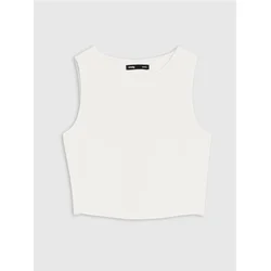 Sinsay - Pamučni basic crop top - krem