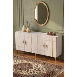 Hanah Home komoda Ilay 150, 150 cm, bela / travertin / zlatna