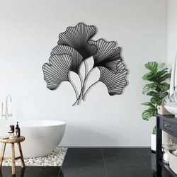WallXpert metalni zidni ukras 5312, listovi ginka, 75 x 73 cm, crni