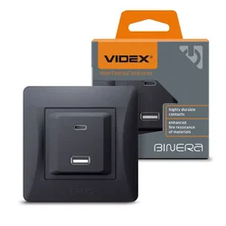 shumee Videx Binera 16A PD 20W USB-A + USB-C vgradna vtičnica, črna in grafitna