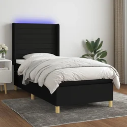 Vidaxl Box spring postelja z vzmetnico LED črna 100x200 cm blago