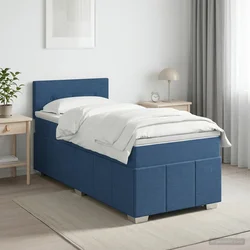 vidaXL Postelja boxspring z vzmetnico Modra 90 x 200 cm Blago