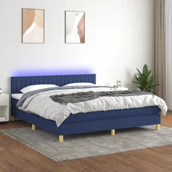 shumee Box spring postelja z vzmetnico LED modra 180x200 cm blago