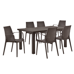 [casa.pro]® Vrtni stol sa 6 stolica sa naslonom za ruke- sa ratan efektom (smeđa)