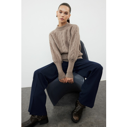 Trendyol Mink Soft Textured Hair Braided Knitwear Sweater