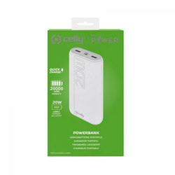 Celly power bank 20000 mAh 20W + kabl Type-A na Type-C bela