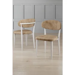 Hanah Home set trpezarijskih stolica Onex 2 kom, kapućino bukle tkanina, bele drvene noge
