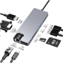 Stars Solutions USB-C na HDMI/VGA/USB/SD/TF/LAN/PD sivi Adapter