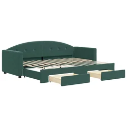 Vidaxl Izvlečna dnevna postelja s predali temno zelena 80x200 cm žamet