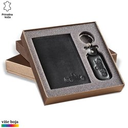 Princ Leather Poklon set, Privezak i futrola za dokumenta, Crni