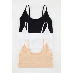 Trendyol Multi-Colored 3-Pack Seamless/Seamless Non-wired Cupless Knitted Bralette Bra