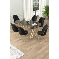 Hanah Home Set Trpezarijski sto i 6 stolica Lai, Crni